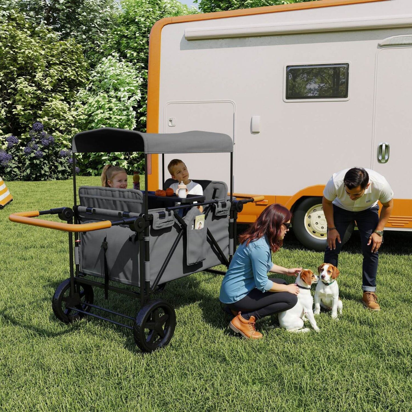 ToyRides Elite Wagon Stroller W/ Removable 4-Seater, Extra-Thick Support Bar & Higher 212 Load Capacity, Gray