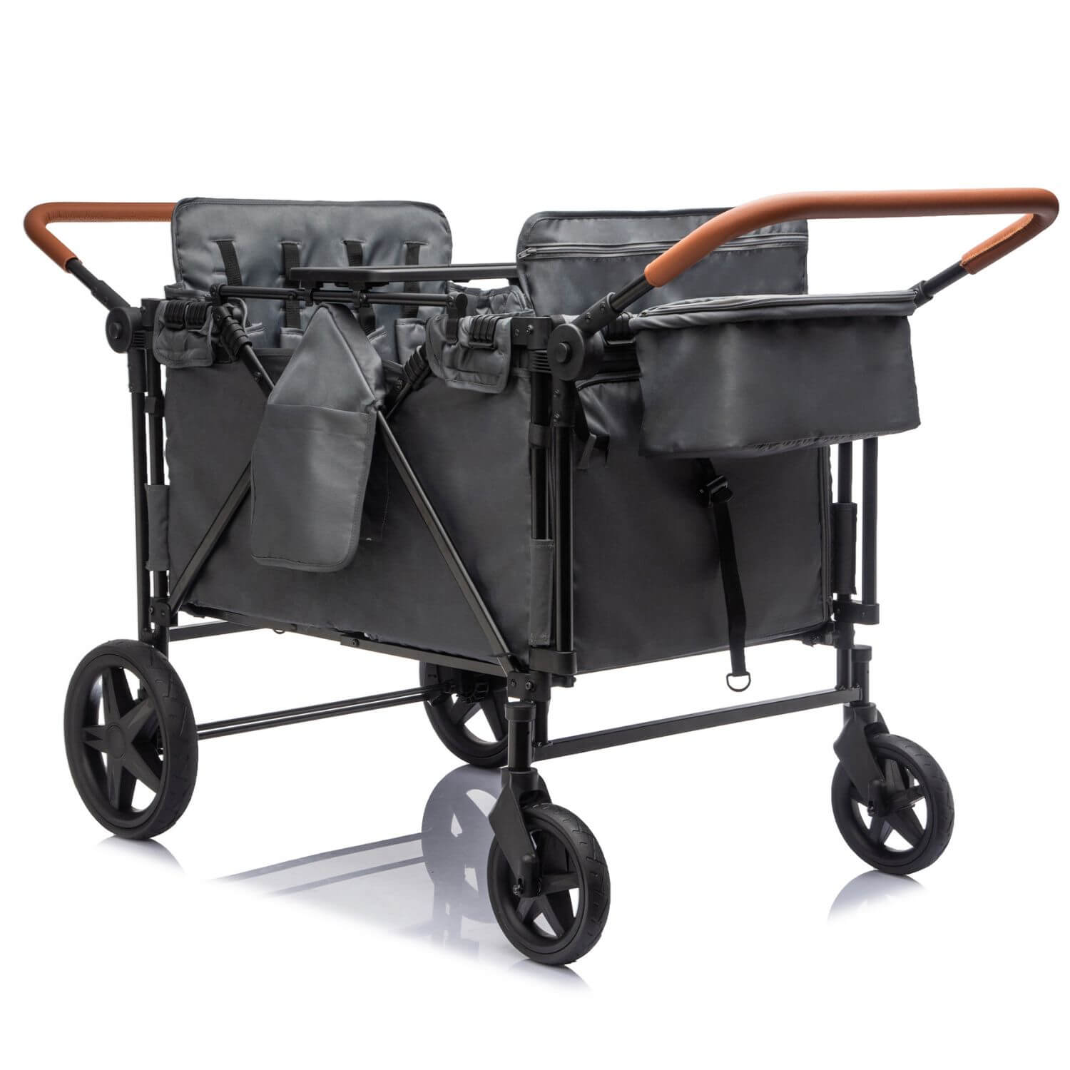 ToyRides Elite Wagon Stroller W/ Removable 4-Seater, Extra-Thick Support Bar & Higher 212 Load Capacity, Gray