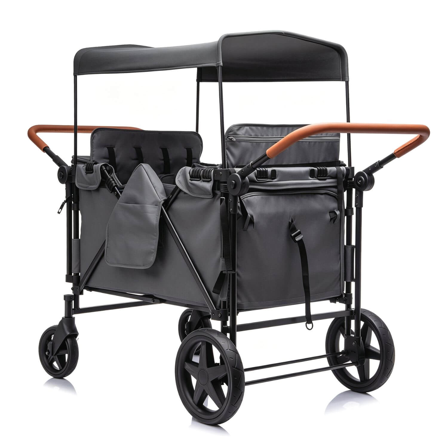 ToyRides Elite Wagon Stroller W/ Removable 4-Seater, Extra-Thick Support Bar & Higher 212 Load Capacity, Gray