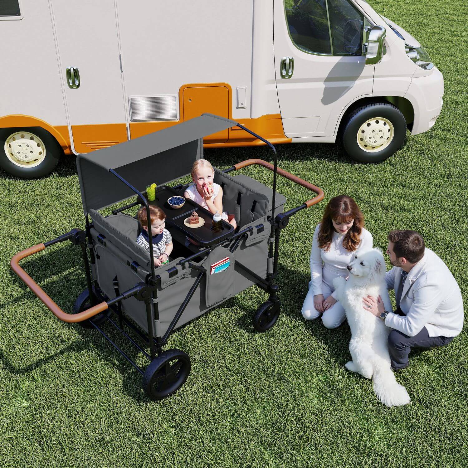 ToyRides Elite Wagon Stroller W/ Removable 4-Seater, Extra-Thick Support Bar & Higher 212 Load Capacity, Gray