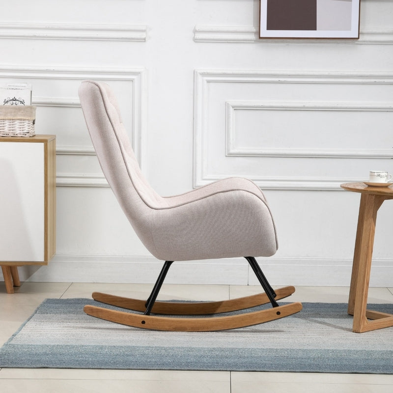HOMCOM Mid-Century Fabric Nursery Rocker in Cream White