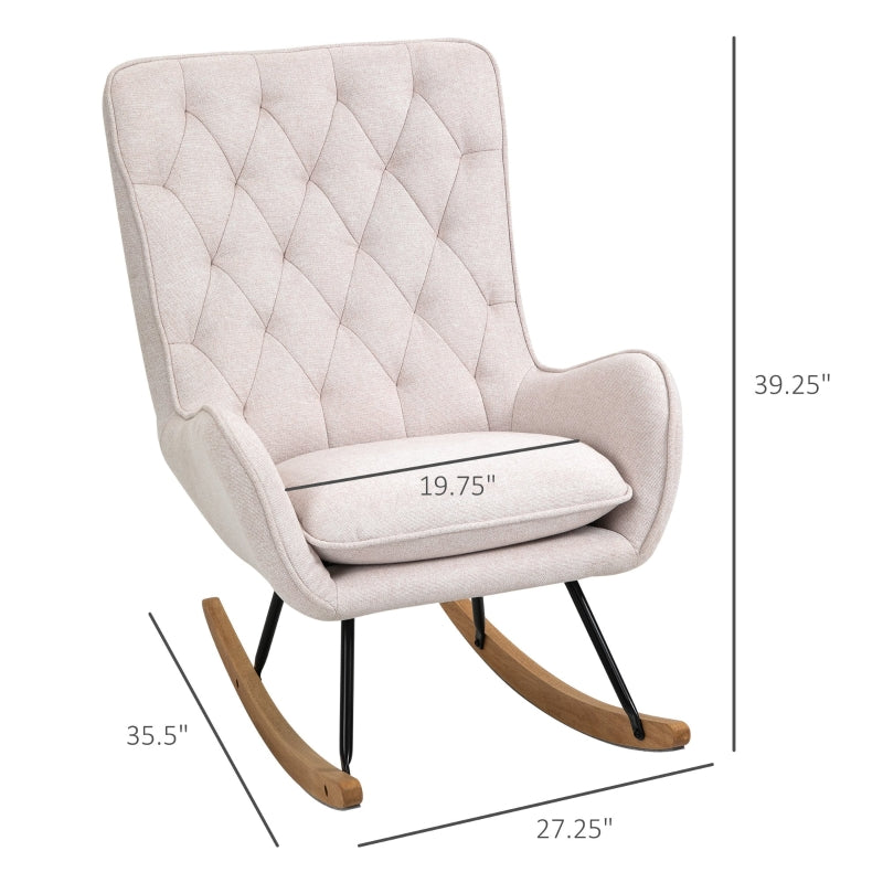 HOMCOM Mid-Century Fabric Nursery Rocker in Cream White
