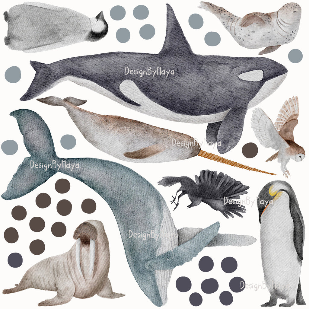 Arctic Animal Friends - Fabric Nursery Wall Art Decals