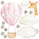 Baby animal inside Hot Air Balloon - Fabric Nursery Wall Art Decals