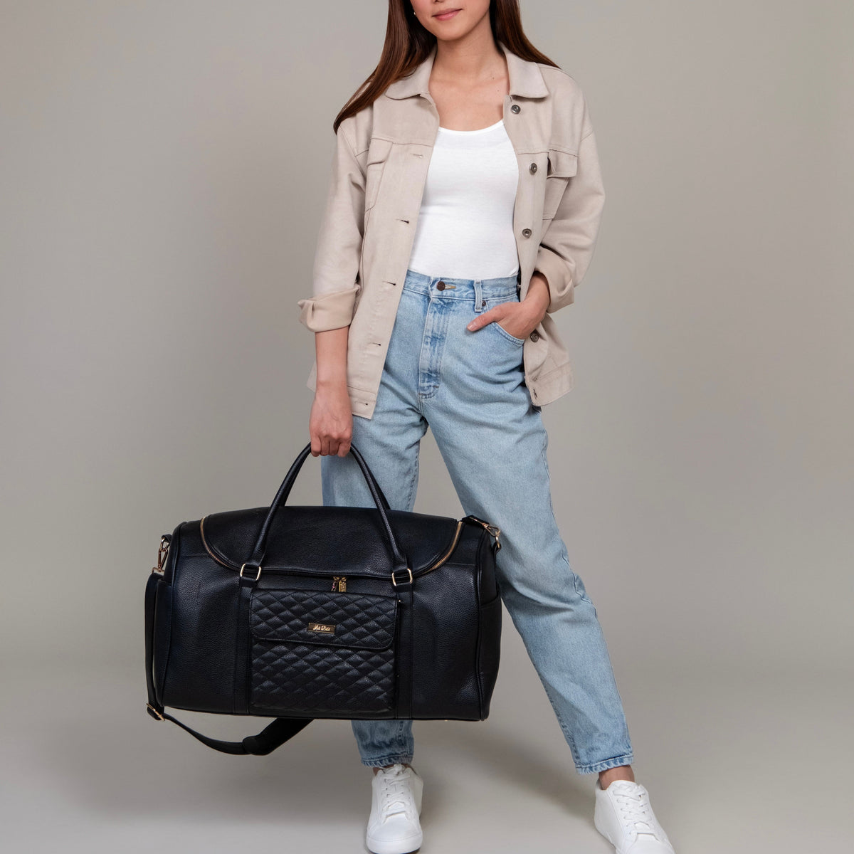 Three Little Tots Weekender Travel Bag Stone Grey, fourth additional photo