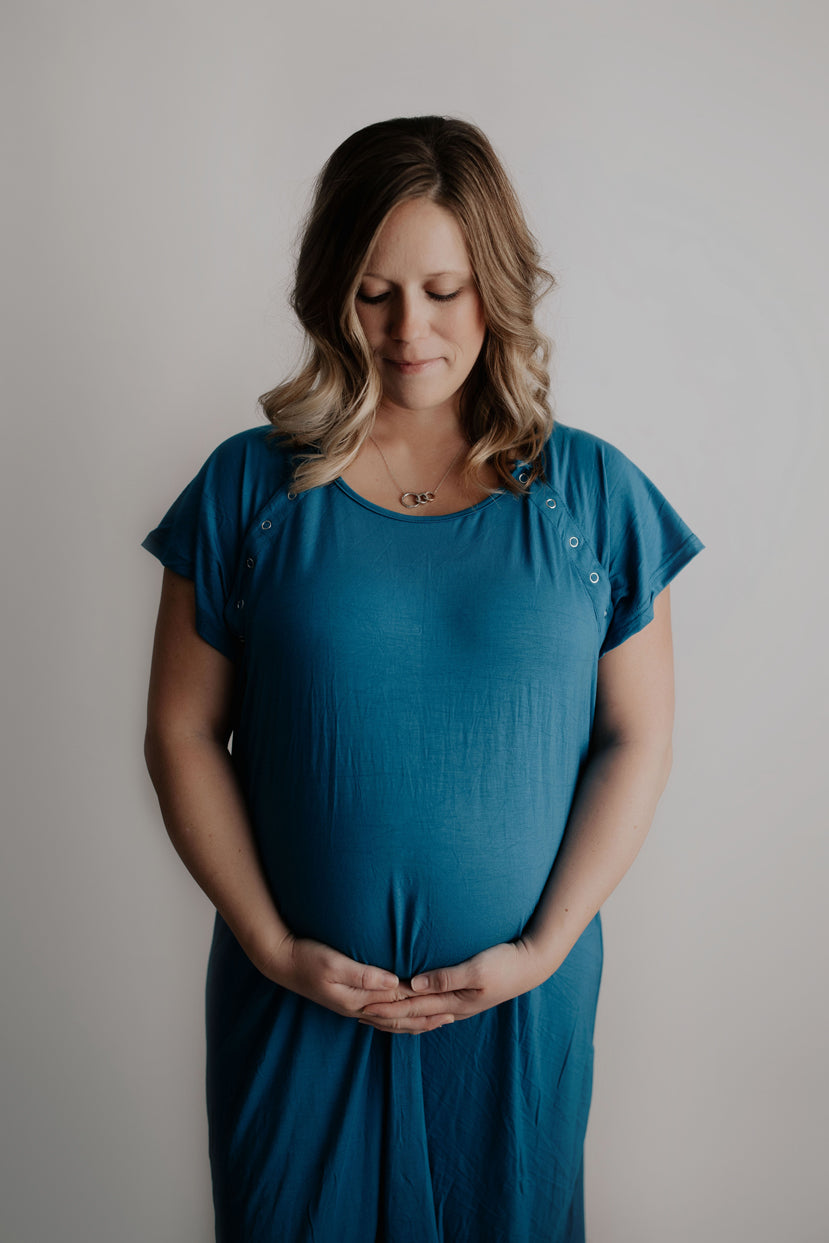 Breathable and comfortable labor gowns, ideal for pre and post-baby lounging and a great hospital gown alternative.