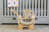 Rattan Doll Stroller – Handmade Boho Doll Pram for Imaginative Play