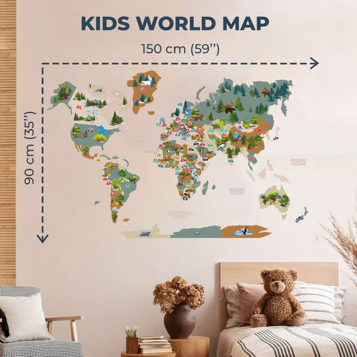 Kid's Wall Map Khaki – Three Little Tots