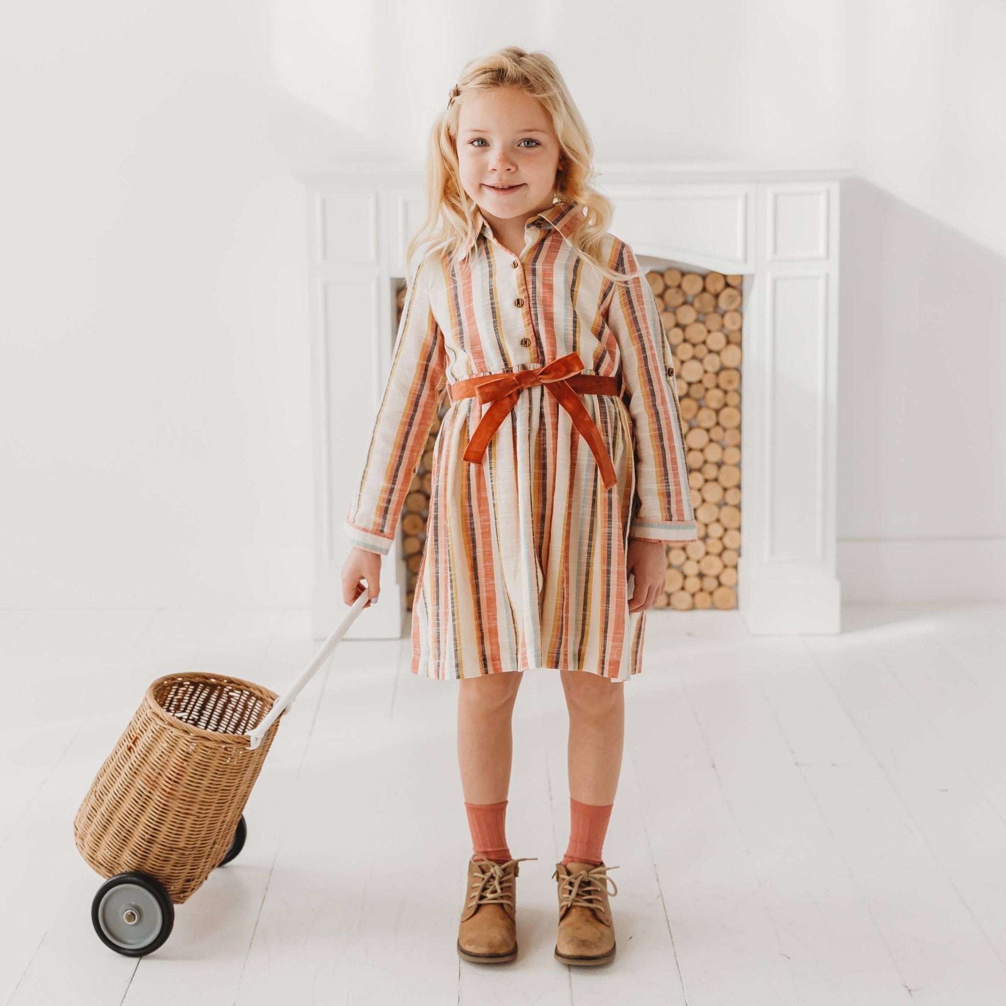 Three Little Tots Yarn Dyed Striped Shirt Dress, alternate angle