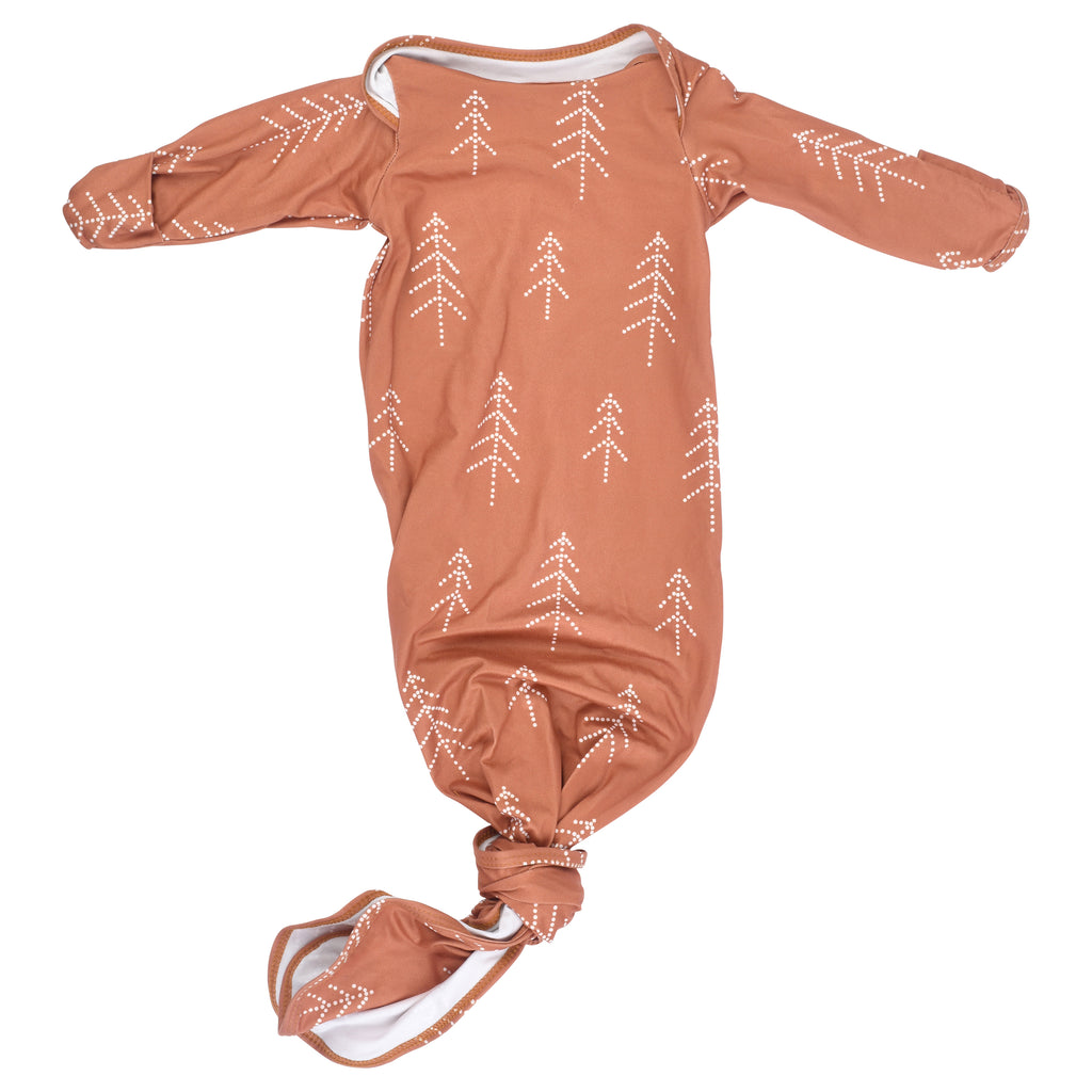 Super soft Christmas-themed baby gowns with stretchy fabric and easy-access tie bottom for quick diaper changes.