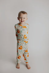 Toddler and big kid jammies in matching prints and solids, designed for comfy bedtime or lounging all day.