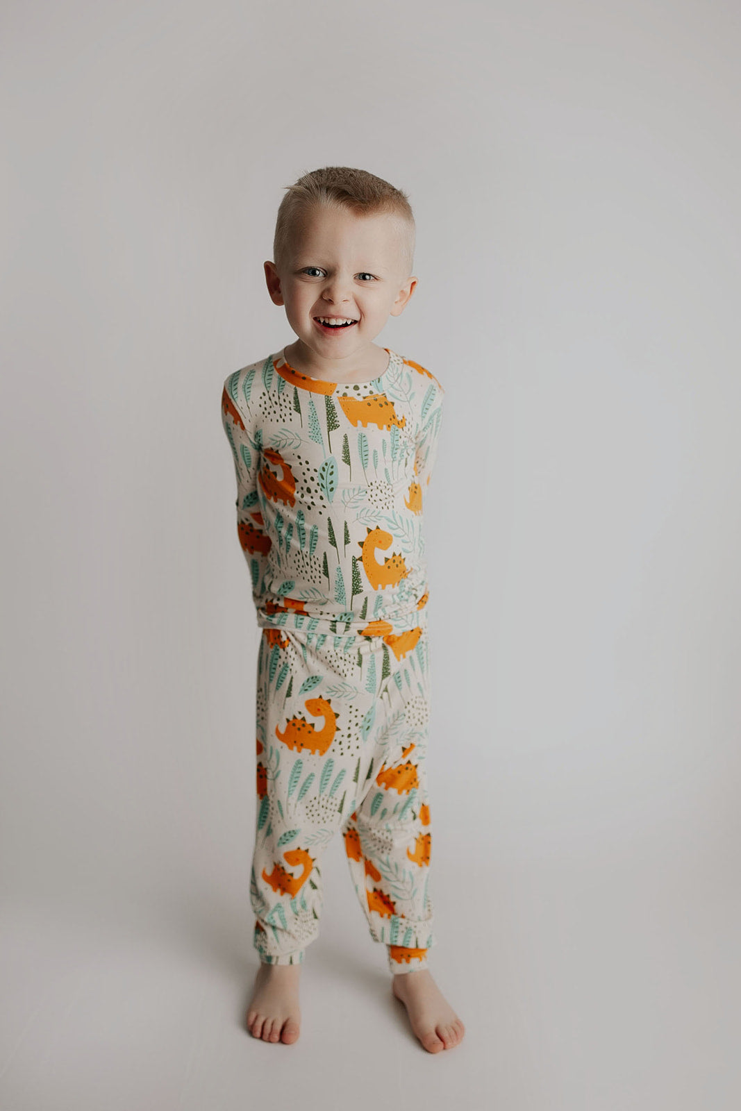 Toddler and big kid jammies in matching prints and solids, designed for comfy bedtime or lounging all day.