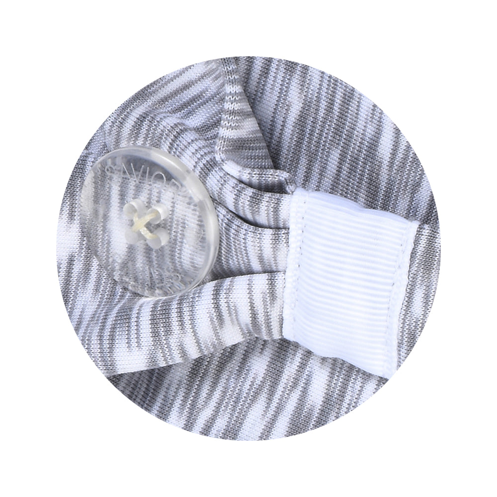 Comfortable headbands with button enclosure make mask-wearing easy for nurses on long shifts.