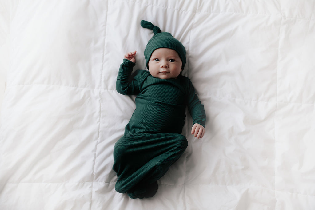 Ribbed Forest Green Ultra Soft Knotted Baby Gown Three Little Tots