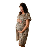 Plus size hospital gown for labor with snaps for easy breastfeeding, skin-to-skin, and IV access.