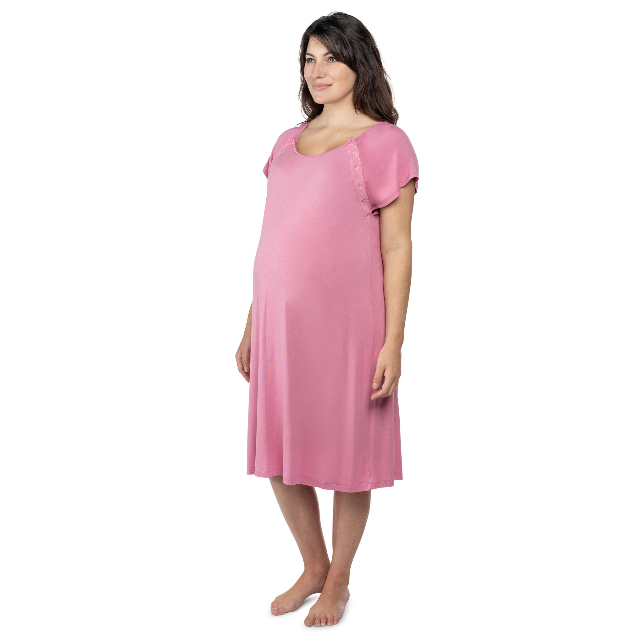 Ultra-soft, stretchy maternity gown with full backside coverage, perfect for pre and post-baby comfort.
