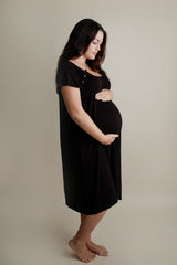 Ultra-soft, stretchy maternity gown with full backside coverage, perfect for pre and post-baby comfort.
