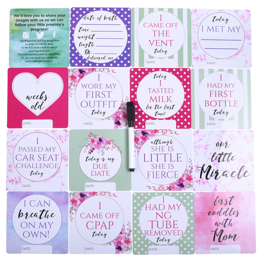 Neonatal Unit photo milestone cards that you are able to wipe clean and draw on.