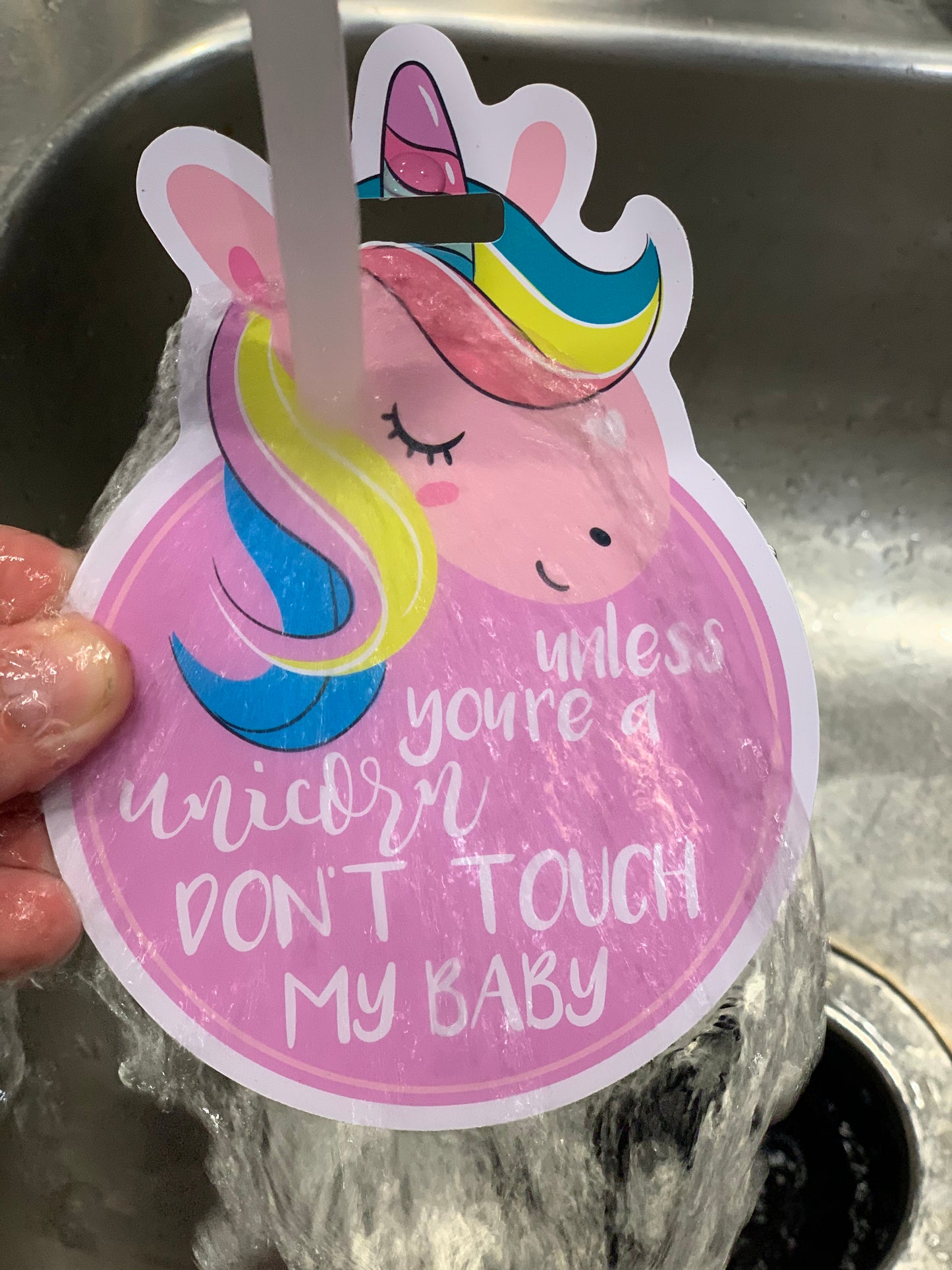 Newborn Unicorn Please Don't Touch My Baby Car Seat Sign is watrproof