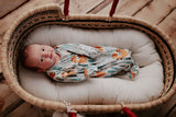 Ultra-soft Dinosaur baby gowns with stretchy fabric and tie bottom for easy night-time diaper changes.