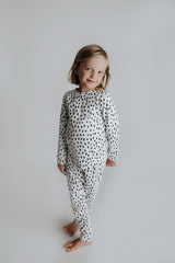 Polka Dot Toddler and big kid jammies in matching prints and solids, designed for comfy bedtime or lounging all day.