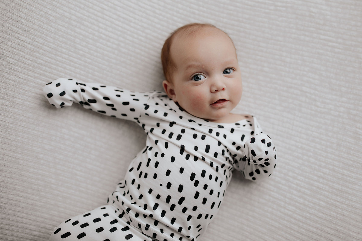 Polka Dot Toddler and big kid jammies in matching prints and solids, designed for comfy bedtime or lounging all day.