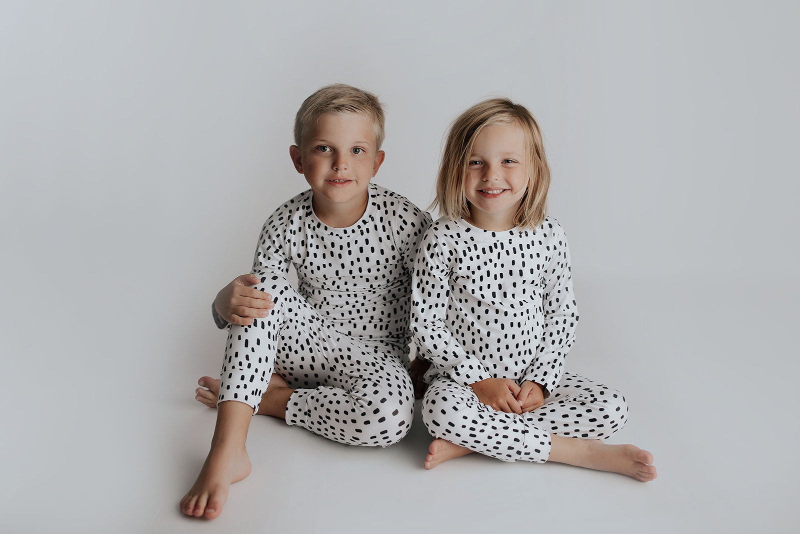 Polka Dot Toddler and big kid jammies in matching prints and solids, designed for comfy bedtime or lounging all day.