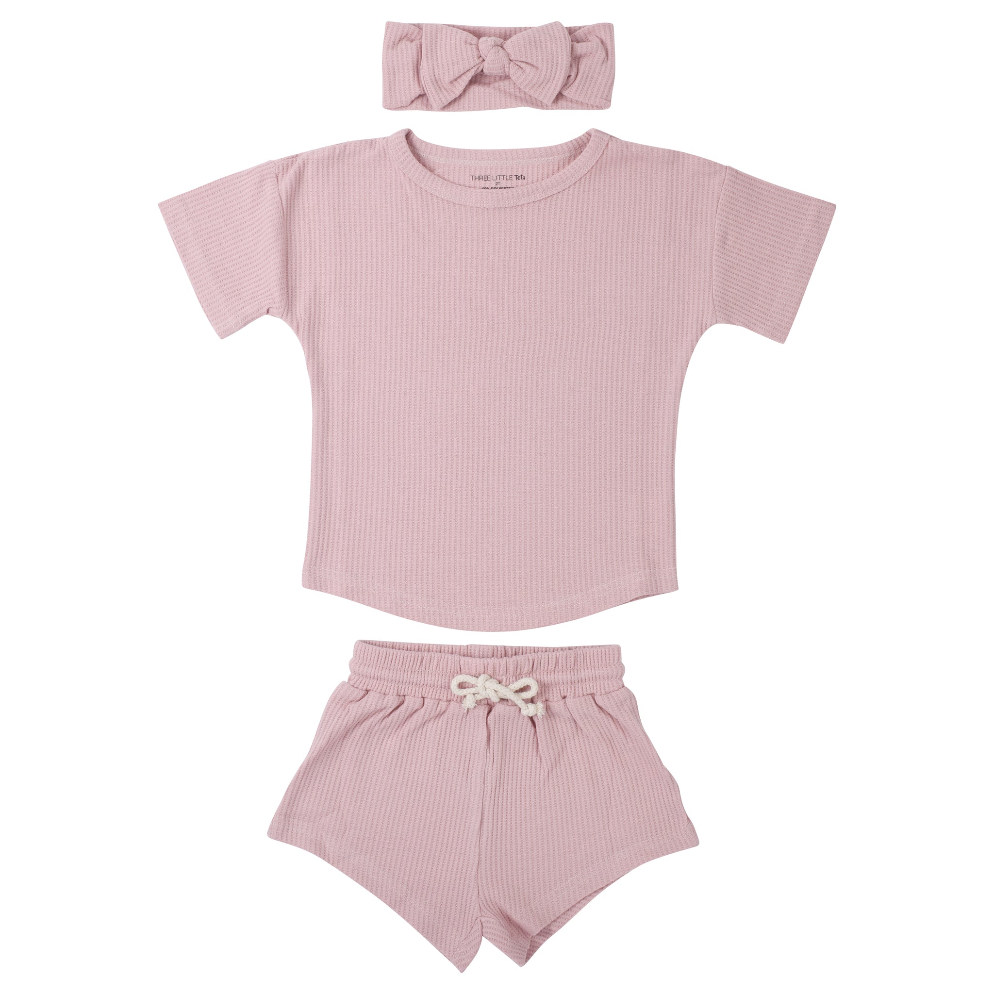 Three Little Tots Rose Summer Waffle Top and Bottom Set, in Bow