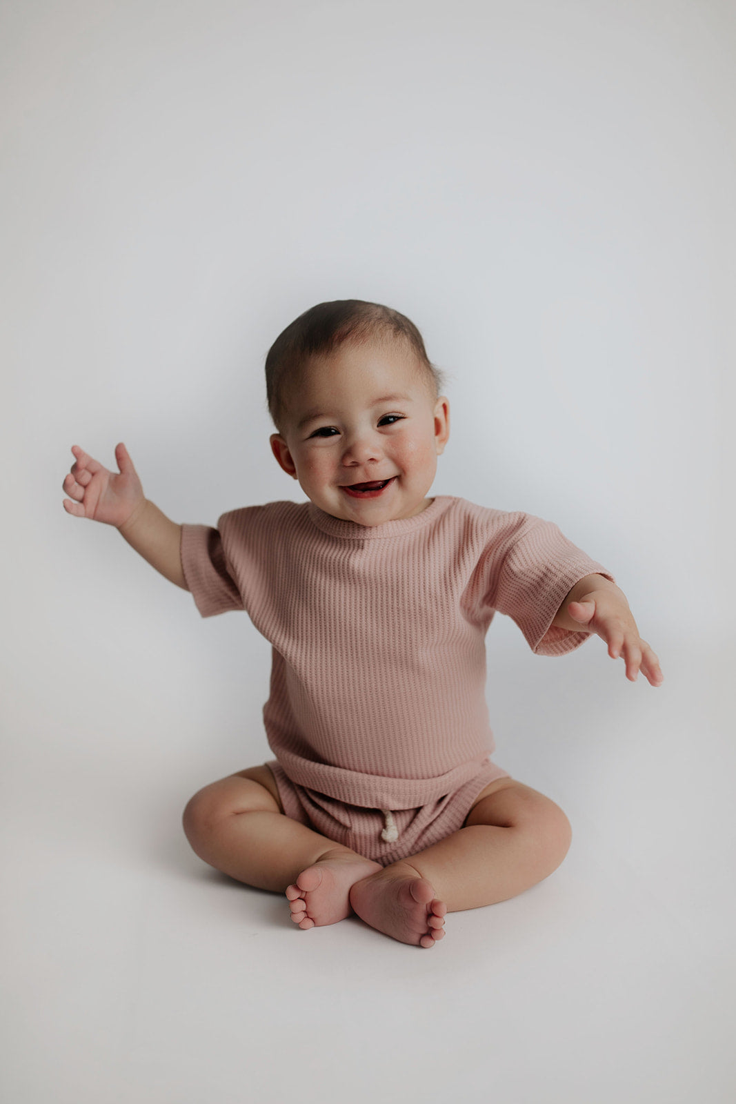 Three Little Tots Rose Summer Waffle Top and Bottom Set, third additional photo