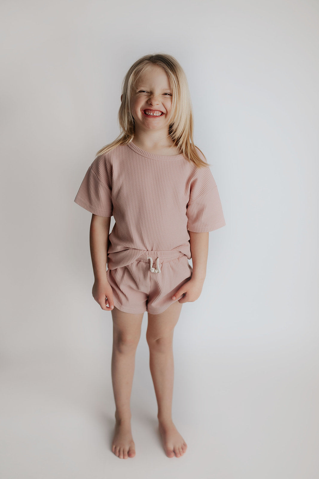 Three Little Tots Rose Summer Waffle Top and Bottom Set, alternate angle