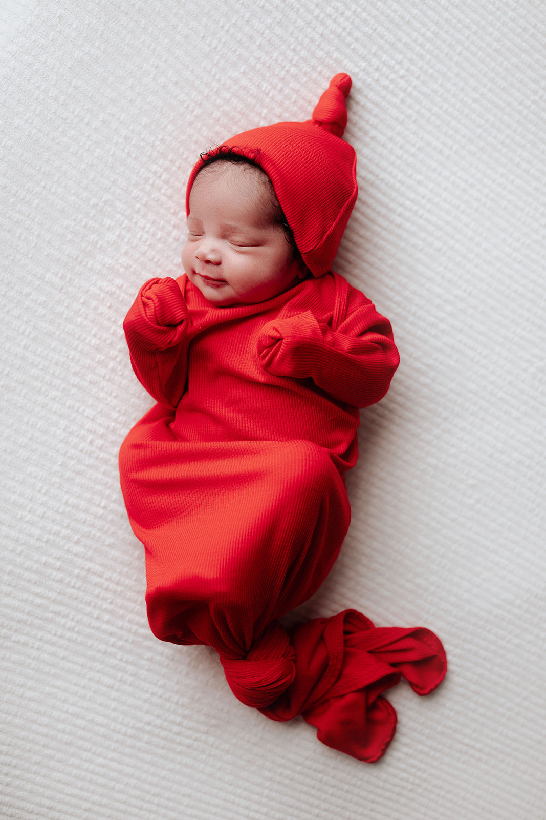 Three Little Tots Red Ribbed Knotted Gown, alternate angle