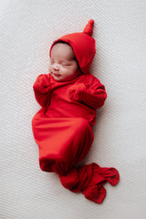 Three Little Tots Red Ribbed Knotted Gown, alternate angle