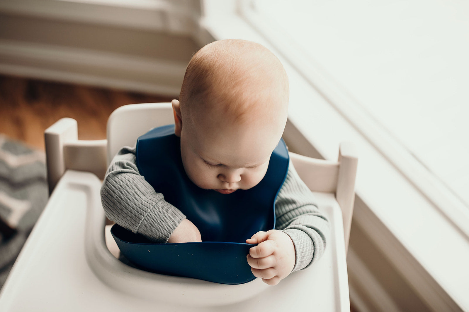 Three Little Tots Sailor Blue Silicone Bib with Crumb Catcher, another angle