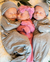 Rose knotted baby gown and gray knotted baby gown