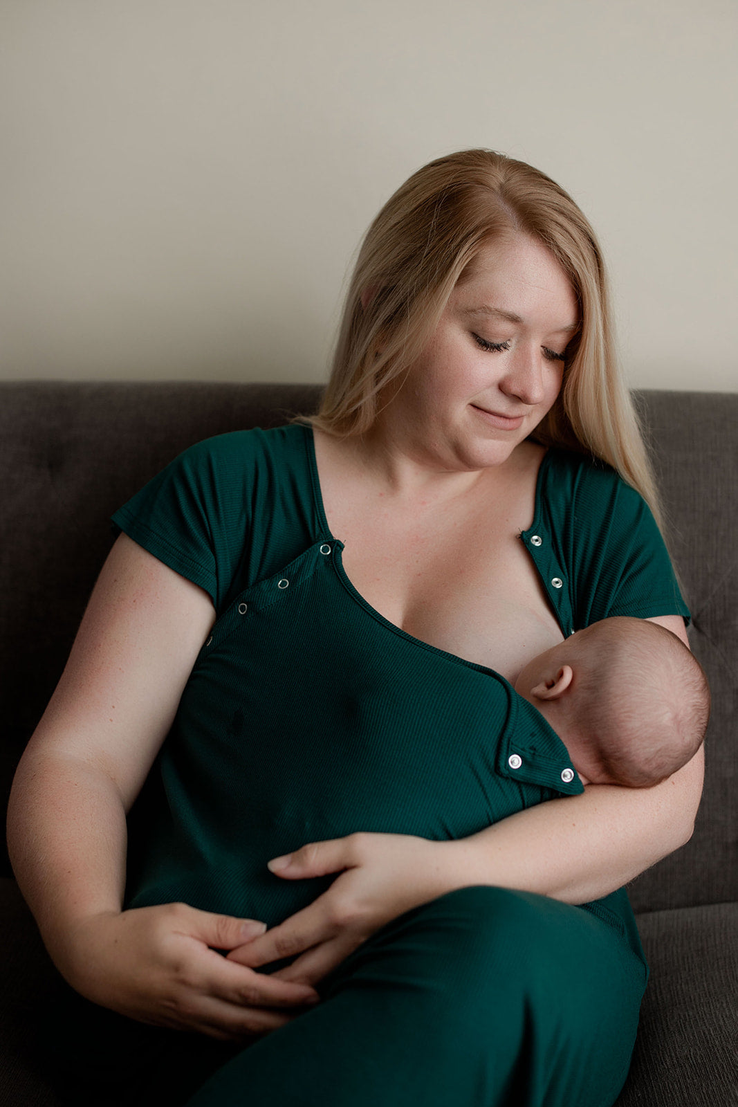 Newborn breastfeeding skin on skin to help your milk come in. Three Little Tots Labor and Delivery Gown
