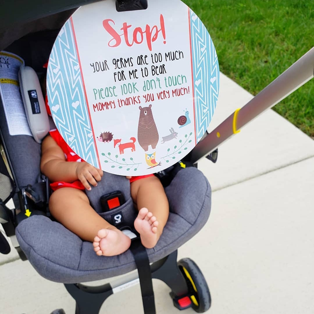NO TOUCHING woodlands baby car seat sign for a car seat or stroller
