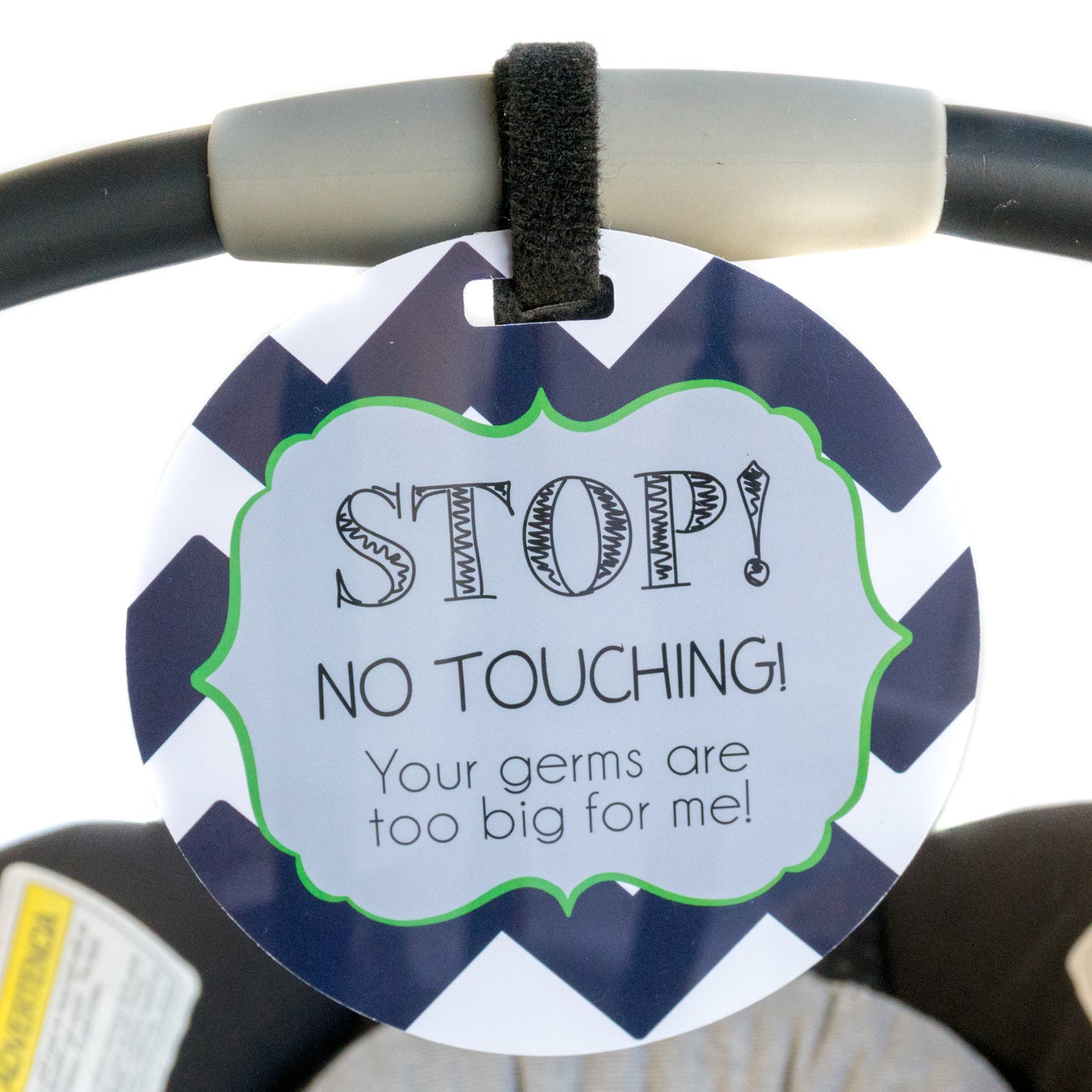 Newborn baby boy seahawk car seat sign to not touch baby stroller