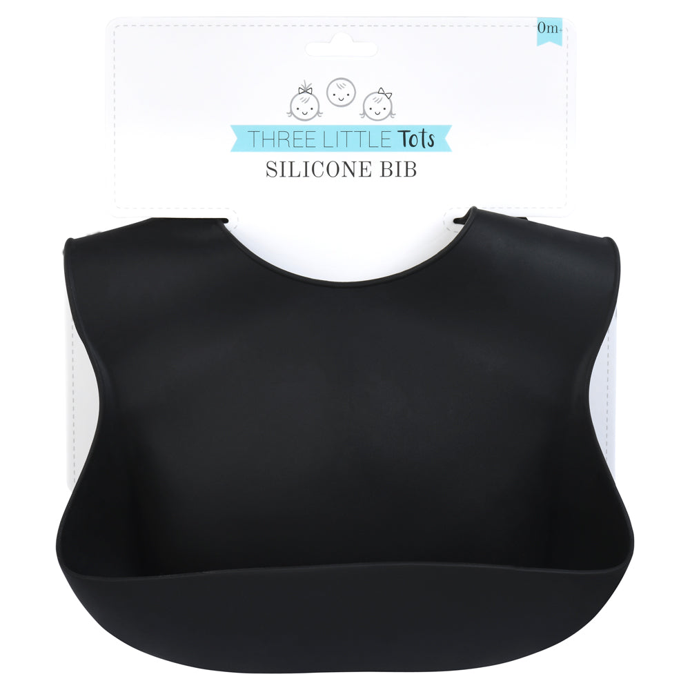Stylish food-grade silicone bibs with pockets, made in the USA, ensure mess-free meals for your little one.