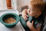 Three Little Tots Silicone Bib.  Designed in the USA, Three Little Tots food-grade silicone bibs with crumb catcher ensure comfort and cleanliness for your baby.