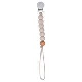 Three Little tots neutral tan silicone beaded pacifier clip. This clip is handmade in the USA.