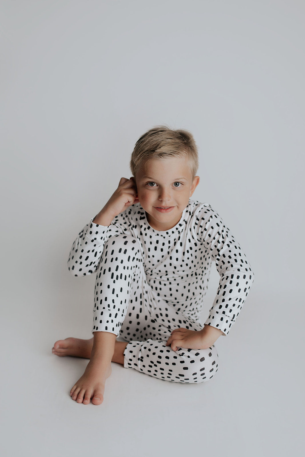 Polka Dot Toddler and big kid jammies in matching prints and solids, designed for comfy bedtime or lounging all day.