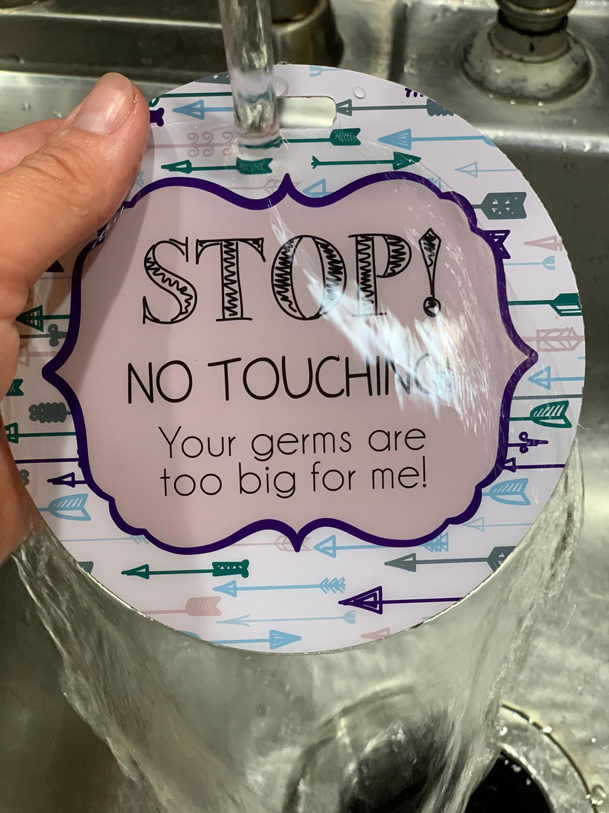 Three Little Tots no touching baby car seat sign is waterproof