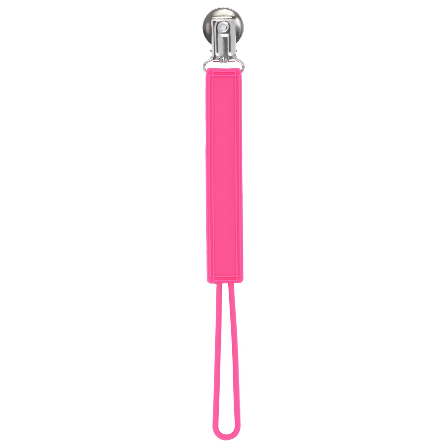 Durable 100% silicone pacifier clips with secure stainless steel clasp keep baby essentials off the ground and always accessible.v