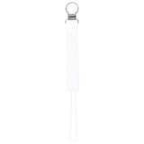 Durable 100% silicone pacifier clips with secure stainless steel clasp keep baby essentials off the ground and always accessible. White.
