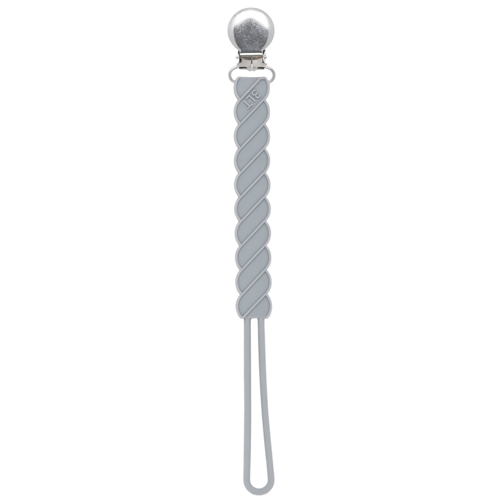 Three Little Tots All Silicone One Piece Gray Pacifier clip