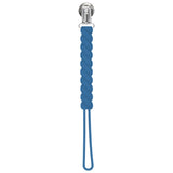 Three Little Tots Blue All Silicone One Piece Pacifier clip that is flexible and easy to clean