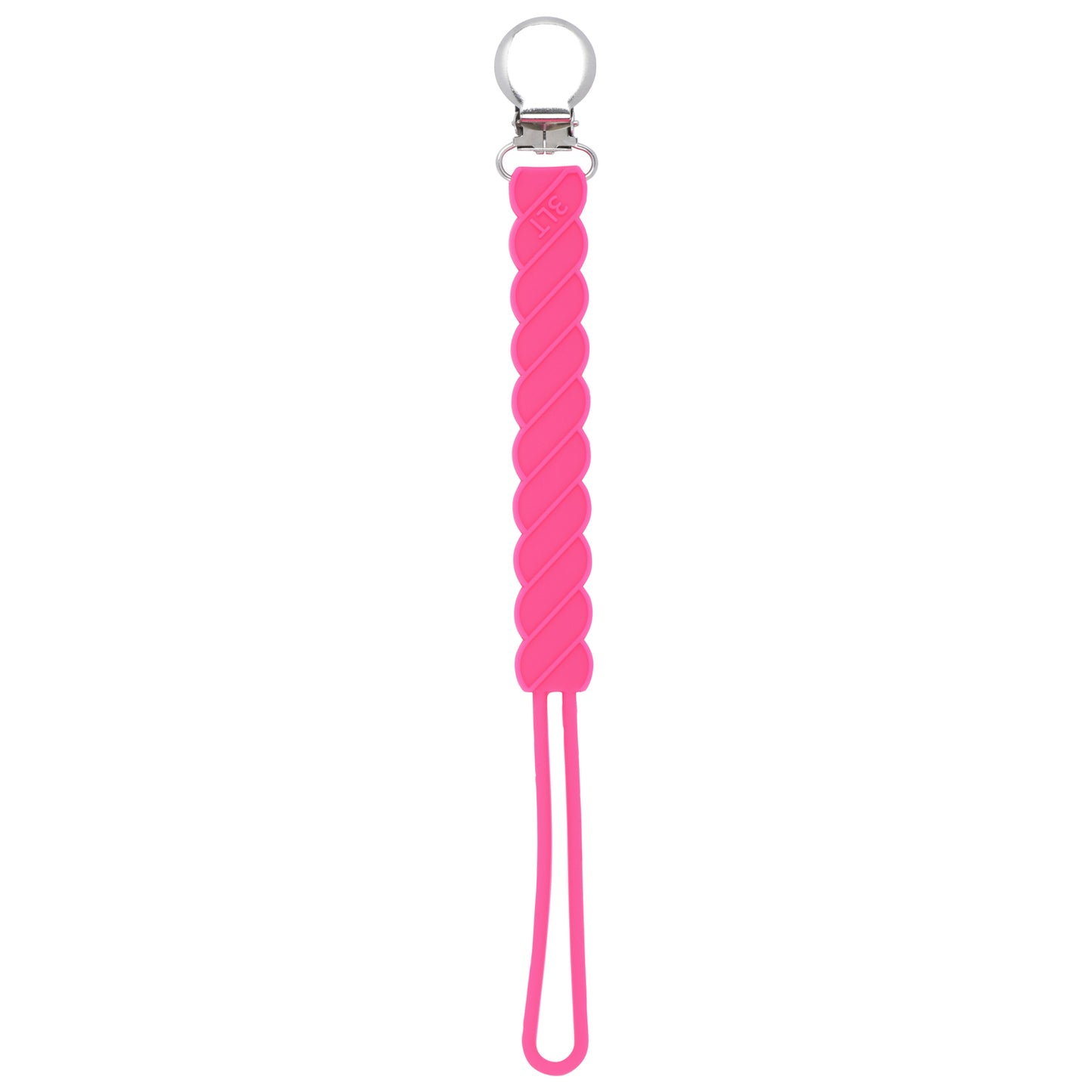 Three Little Tots Hot Pink Barbie All Silicone one piece pacifier clip. These paci clips are flexible and easy to clean.