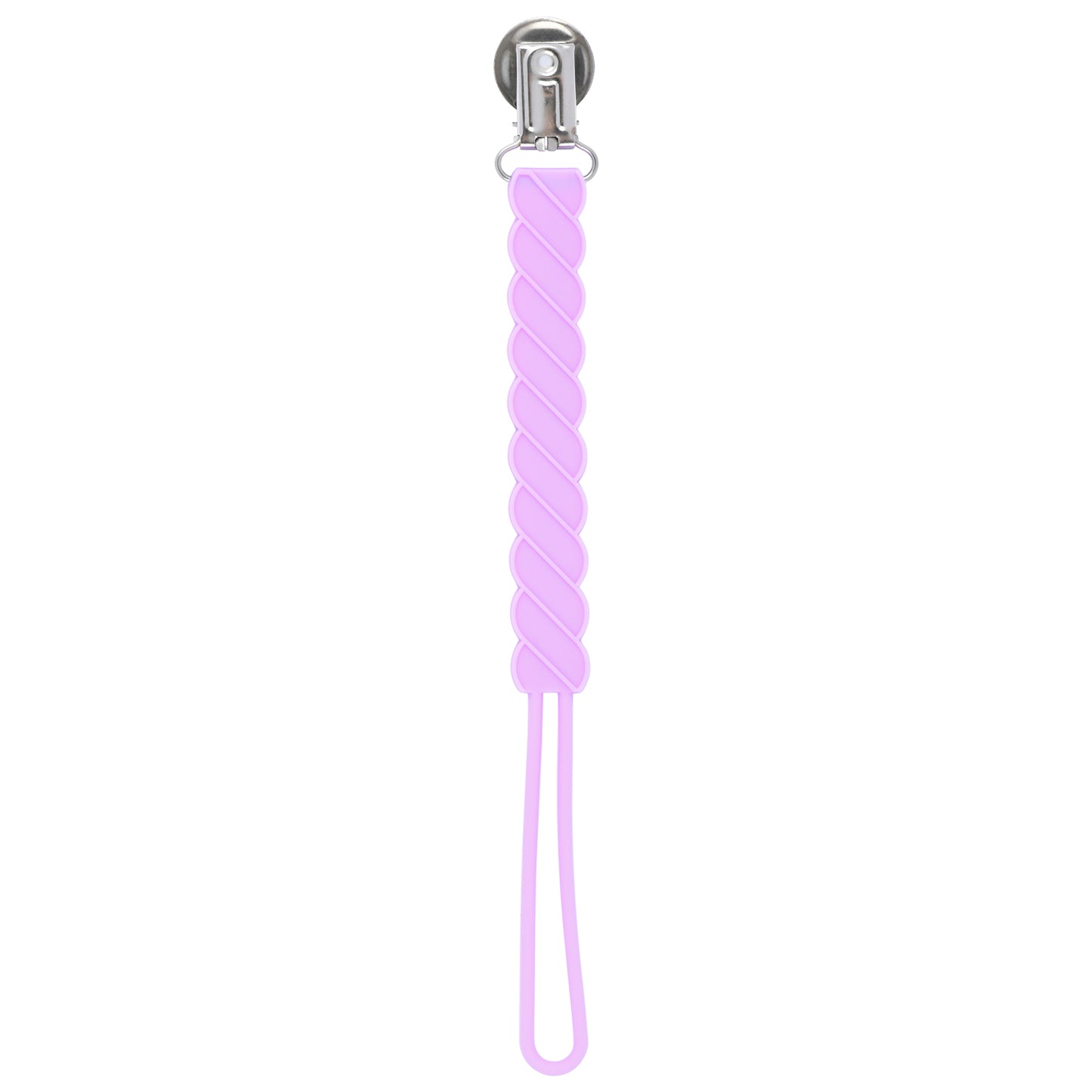 Three Little Tots Light purple all silicone one piece pacifier clip. These paci clips are flexible and easy to clean.
