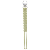 Three Little Tots Olive Green All Silicone One Piece modern pacifier clip. This paci clip is flexible and easy to wash.