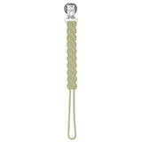 Three Little Tots Olive Green All Silicone One Piece modern pacifier clip. This paci clip is flexible and easy to wash.